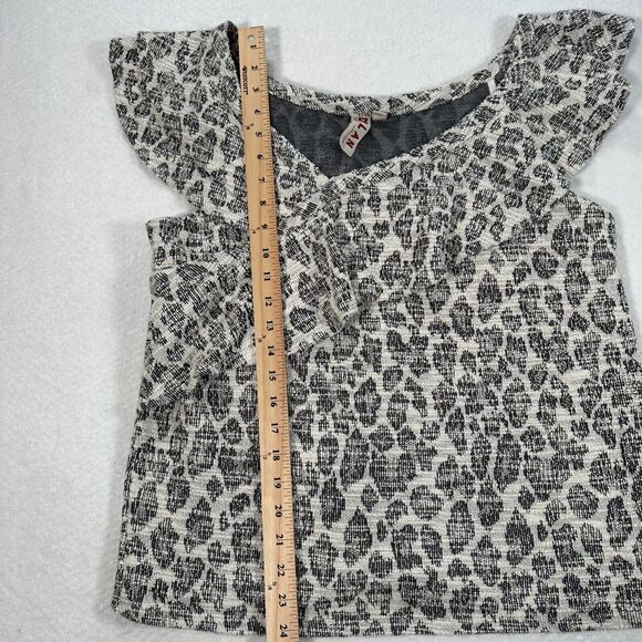 Anthropologie Dolan Tweed Ruffle Top Women's Size Large Animal Print Black/Cream - Picture 6 of 10